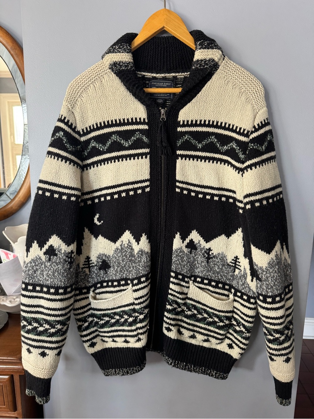 Vintage American Eagle Outfitters mountain fair isle Full Zip Sweater cardigan